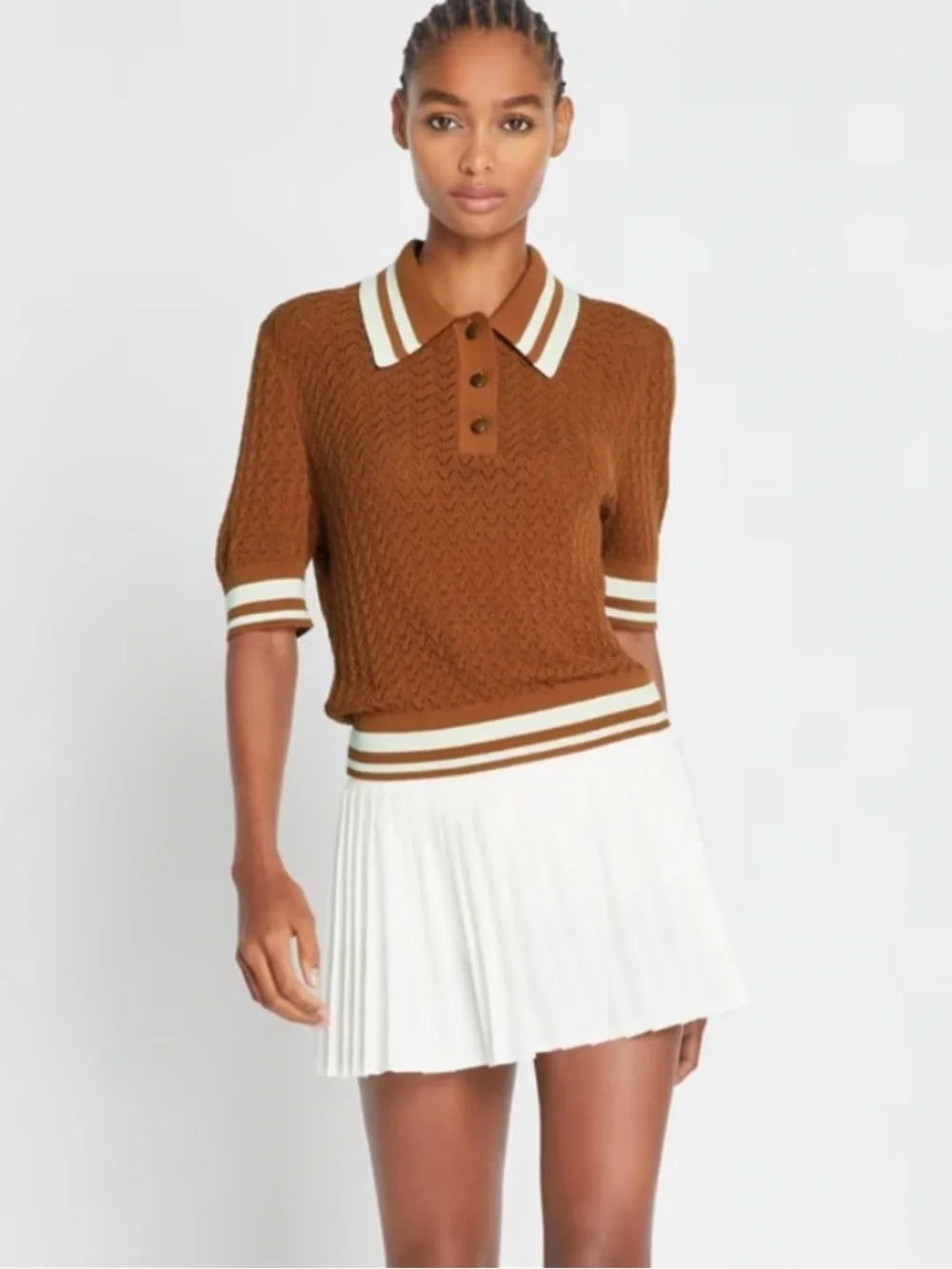 Tory Burch | Cotton pointelle polo shirt  | Color brown